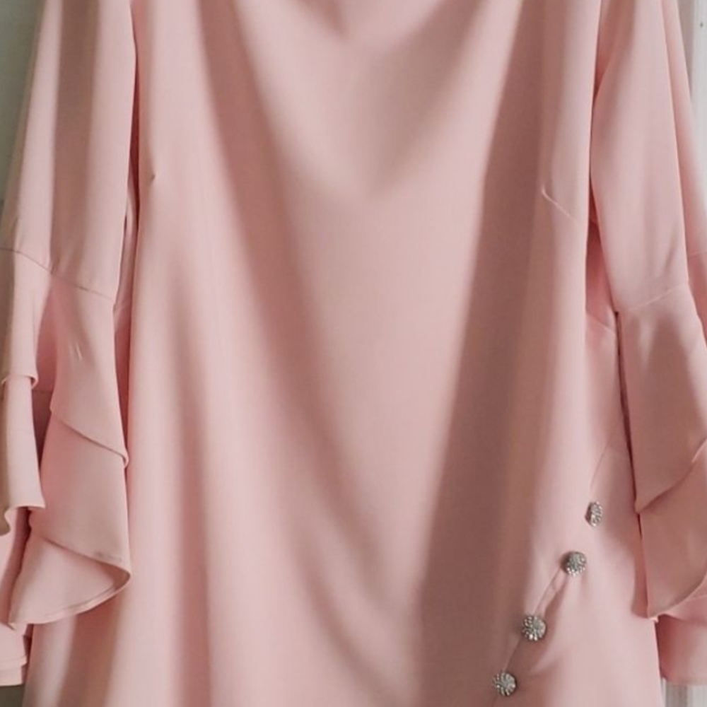 Badgley Mischka Pink Ruffled 3/4 Sleeve Blouse